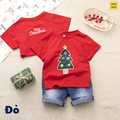Áo thun Noel cho bé hoạ tiết hình cây thông noel đáng yêu chất thun cotton thoáng mát mềm mịn cho bé mặc đi chơi mùa giá