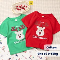 Áo Phông Cho Bé In Hình Chú Tuần Lộc Dễ Thương cho bé chơi Noel, Thun Cotton Dày Mịn Thoáng Mát Cho Bé Đến 55Kg