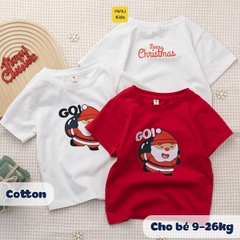 Áo thun Noel cho bé hoạ tiết Ông Già Noel mang quà đáng yêu chất thun cotton thoáng mát mềm mịn cho bé chơi giáng sinh