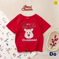 Áo Phông Cho Bé In Hình Chú Tuần Lộc Dễ Thương cho bé chơi Noel, Thun Cotton Dày Mịn Thoáng Mát Cho Bé Đến 55Kg