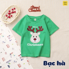 Áo Phông Cho Bé In Hình Chú Tuần Lộc Dễ Thương cho bé chơi Noel, Thun Cotton Dày Mịn Thoáng Mát Cho Bé Đến 55Kg