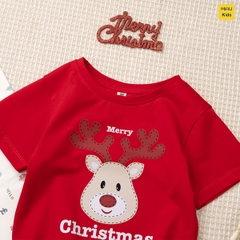 Áo Phông Cho Bé In Hình Chú Tuần Lộc Dễ Thương cho bé chơi Noel, Thun Cotton Dày Mịn Thoáng Mát Cho Bé Đến 55Kg