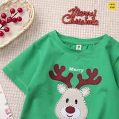 Áo Phông Cho Bé In Hình Chú Tuần Lộc Dễ Thương cho bé chơi Noel, Thun Cotton Dày Mịn Thoáng Mát Cho Bé Đến 55Kg