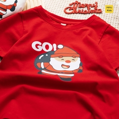 Áo thun Noel cho bé hoạ tiết Ông Già Noel mang quà đáng yêu chất thun cotton thoáng mát mềm mịn cho bé chơi giáng sinh