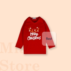 Áo Thun Tay Dài Cho Bé In Chữ Merry Christmas cho bé chơi Noel, Thun Cotton Dày Mịn Mát Cho Bé Đến 55Kg mặc thoải mái