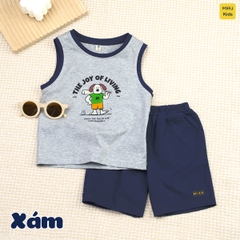 Bộ ba lỗ cotton bé trai hình chú chó đáng yêu mềm mại thoáng mát