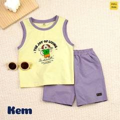 Bộ ba lỗ cotton bé trai hình chú chó đáng yêu mềm mại thoáng mát