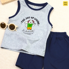 Bộ ba lỗ cotton bé trai hình chú chó đáng yêu mềm mại thoáng mát
