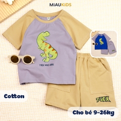 Bộ đồ khủng long cotton tay ngắn cho bé trai - Mềm mại thoáng mát