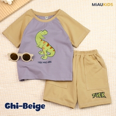 Bộ đồ khủng long cotton tay ngắn cho bé trai - Mềm mại thoáng mát