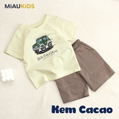 Bộ đồ bé trai cotton xe ô tô cá tính mềm mát cho bé mặc hè