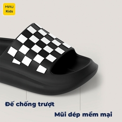 Dép Lê Êm Chân Cho Bé Miaukids Họa Tiết Sọc Caro, Dép Nhựa Eva Êm Nhẹ, Chống Trượt – S005