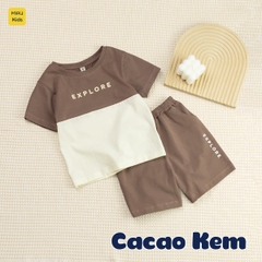 Đồ bộ bé trai in chữ EXPLORE cotton cao cấp mềm mát, bộ cộc tay bé trai phong cách Hàn Quốc dễ thương 1-8 tuổi