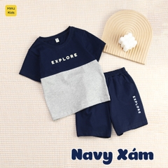Đồ bộ bé trai in chữ EXPLORE cotton cao cấp mềm mát, bộ cộc tay bé trai phong cách Hàn Quốc dễ thương 1-8 tuổi