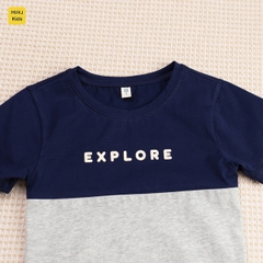 Đồ bộ bé trai in chữ EXPLORE cotton cao cấp mềm mát, bộ cộc tay bé trai phong cách Hàn Quốc dễ thương 1-8 tuổi