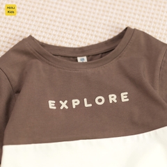 Đồ bộ bé trai in chữ EXPLORE cotton cao cấp mềm mát, bộ cộc tay bé trai phong cách Hàn Quốc dễ thương 1-8 tuổi