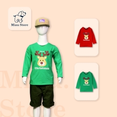 Áo Thun Dài Tay Cho Bé In Hình Chú Tuần Lộc Cho bé chơi Noel, Thun Cotton Dày Mịn Mát Cho Bé Đến 55Kg mặc đi chơi