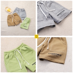 Quần đùi bé trai hoạ tiết chữ Essential, chất thun nỉ cotton đứng form, mềm mát cho bé mặc đi học đi chơi