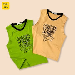 Bộ Sát Nách Bé Trai In Hình Mario Vui Nhộn Đáng Yêu, Thun Cotton Co Giãn Thấm Hút Cho Bé Đến 55Kg Mặc Hè Thoáng Mát
