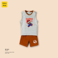 Bộ Bé Trai Mùa Hè Sát Nách In Hình Mario Nhiều Màu Đáng Yêu, Thun Cotton Co Giãn Thoáng Mát Cho Bé Đến 55Kg Mặc Mát