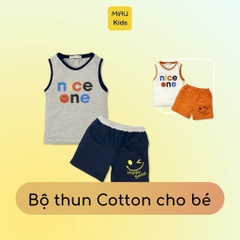 Bộ Ba Lỗ Bé Trai In Chữ Nice One Cá Tính Dễ Thương, Thun Cotton Mềm Mịn Co Giãn Cho Bé Đến 55Kg Mặc Hè Thoáng Mát