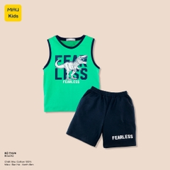 Bộ Ba Lỗ Cho Bé In Hình Khủng Long Fearless Cực Ngầu, Thun Cotton Mát Mịn Cho Bé Đến 55Kg Mặc Nhà Đi Học Đi Chơi