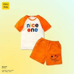 Bộ Bé Trai In Chữ Nice One Cực Cá Tính, Thun Cotton Co Giãn Thoáng Mát Cho Bé Đến 55Kg Mặc Nhà Đi Học Đi Chơi