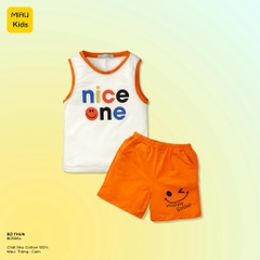 Bộ Ba Lỗ Bé Trai In Chữ Nice One Cá Tính Dễ Thương, Thun Cotton Mềm Mịn Co Giãn Cho Bé Đến 55Kg Mặc Hè Thoáng Mát