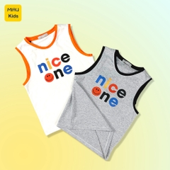 Bộ Ba Lỗ Bé Trai In Chữ Nice One Cá Tính Dễ Thương, Thun Cotton Mềm Mịn Co Giãn Cho Bé Đến 55Kg Mặc Hè Thoáng Mát