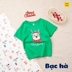 Áo Phông cho bé In Hình Chú Tuần Lộc Noel Đáng Yêu, Thun Cotton Dày Mịn Mát Cho Bé Đến 55Kg mặc chơi Noel - MiauKids