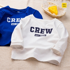 Áo thun dài tay cho bé in chữ Crew dễ thương cá tính, chất thun cotton mát mịn cho bé mặc đi học đi chơi