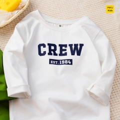 Áo thun dài tay cho bé in chữ Crew dễ thương cá tính, chất thun cotton mát mịn cho bé mặc đi học đi chơi