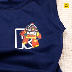Bộ ba lỗ bé trai in hình nhân vật Roy cứu hoả can đảm và đáng yêu, chất vải thun cotton mát mịn cho bé mặc nhà đi học