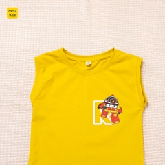Bộ ba lỗ bé trai in hình nhân vật Roy cứu hoả can đảm và đáng yêu, chất vải thun cotton mát mịn cho bé mặc nhà đi học