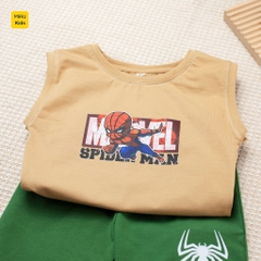 Bộ ba lỗ bé trai in hình Người nhện Spider-Man mạnh mẽ và chính nghĩa, chất cotton mát mịn cho bé mặc nhà đi học đi chơi