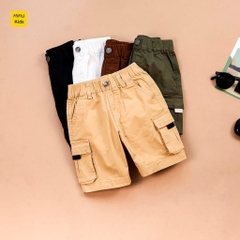 Quần short kaki túi hộp cho bé phong cách hàn quốc, chất vải Kaki thun co giãn mềm mát cho bé mặc đi học đi chơi