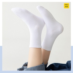 Vớ Tất cotton màu trắng trẻ em, co giãn thoáng khí cho bé mang đi học đi chơi