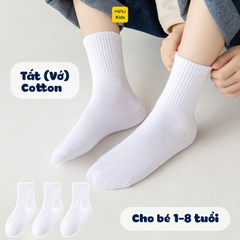 Vớ Tất cotton màu trắng trẻ em, co giãn thoáng khí cho bé mang đi học đi chơi