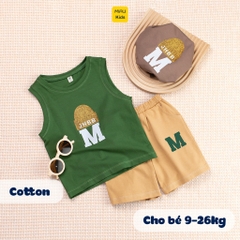 Bộ ba lỗ bé trai thể thao in chữ M dễ thương cá tính, chất thun cotton mềm mát mịn cho bé mặc đi học đi chơi