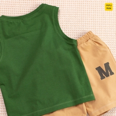 Bộ ba lỗ bé trai thể thao in chữ M dễ thương cá tính, chất thun cotton mềm mát mịn cho bé mặc đi học đi chơi