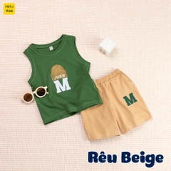 Bộ ba lỗ bé trai thể thao in chữ M dễ thương cá tính, chất thun cotton mềm mát mịn cho bé mặc đi học đi chơi