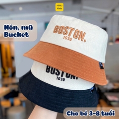 Mũ bucket rộng vành chống nắng thêu chữ BOSTON đáng yêu cá tính, chất vải mềm mại cho bé từ 3-8 tuổi đi chơi hè