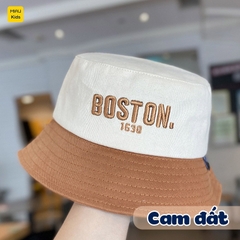Mũ bucket rộng vành chống nắng thêu chữ BOSTON đáng yêu cá tính, chất vải mềm mại cho bé từ 3-8 tuổi đi chơi hè
