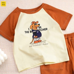 Bộ đồ bé trai in hình chú chó phong cách thể thao cá tính, chất thun cotton mềm mát mịn cho bé mặc nhà đi học đi chơi