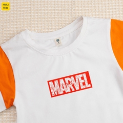 Áo thun cho bé trai hình logo Marvel cực chất phối tay ngộ nghĩnh, thun cotton mịn mát cho bé mặc nhà đi học đi chơi
