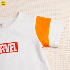 Áo thun cho bé trai hình logo Marvel cực chất phối tay ngộ nghĩnh, thun cotton mịn mát cho bé mặc nhà đi học đi chơi