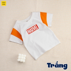 Áo thun cho bé trai hình logo Marvel cực chất phối tay ngộ nghĩnh, thun cotton mịn mát cho bé mặc nhà đi học đi chơi