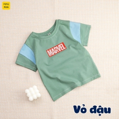Áo thun cho bé trai hình logo Marvel cực chất phối tay ngộ nghĩnh, thun cotton mịn mát cho bé mặc nhà đi học đi chơi
