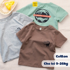 Áo thun bé trai phối túi in khủng long cool ngầu đáng yêu thun cotton thoáng mát mềm mịn cho bé mặc nhà đi học đi chơi