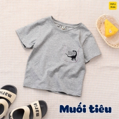 Áo thun bé trai phối túi in khủng long cool ngầu đáng yêu thun cotton thoáng mát mềm mịn cho bé mặc nhà đi học đi chơi